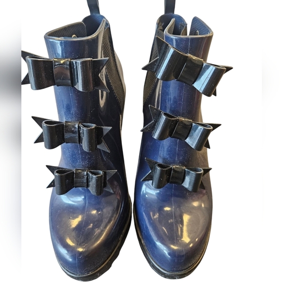 Melissa X Karl Lagerfield Blue Black Bow Booties - Picture 7 of 8